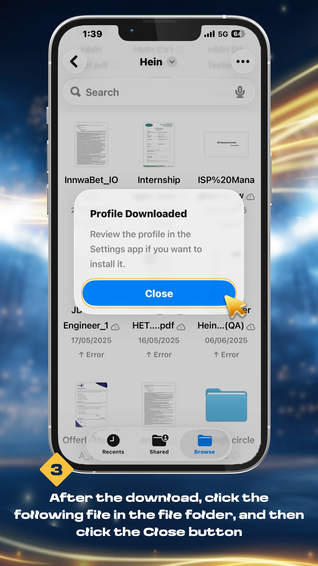 3. After the download, click the "onex2 file" in the folder, and then click the Close button