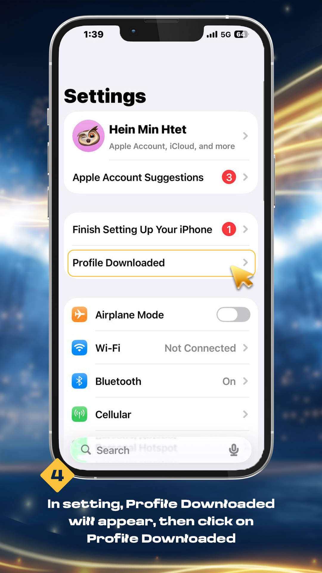 4. In setting, Profile Downloaded will appear, then click on Profile Downloaded
