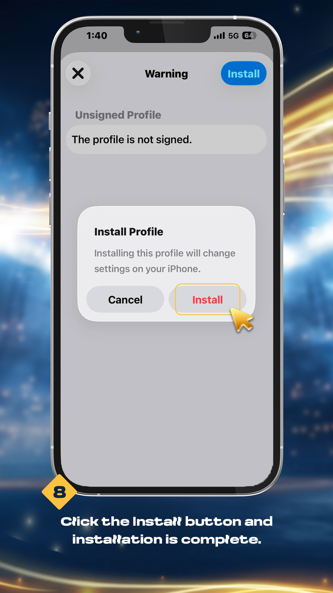 8. Click the Install button and installation is completed